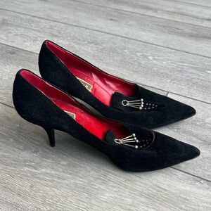 Black Suede Pointed Toe Kitten Heel Pumps